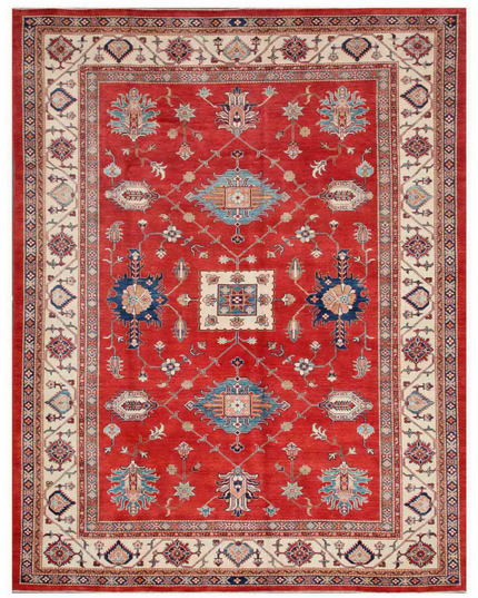 Hand Knotted Kazak Wool Rug 9' 1" X 11' 7"