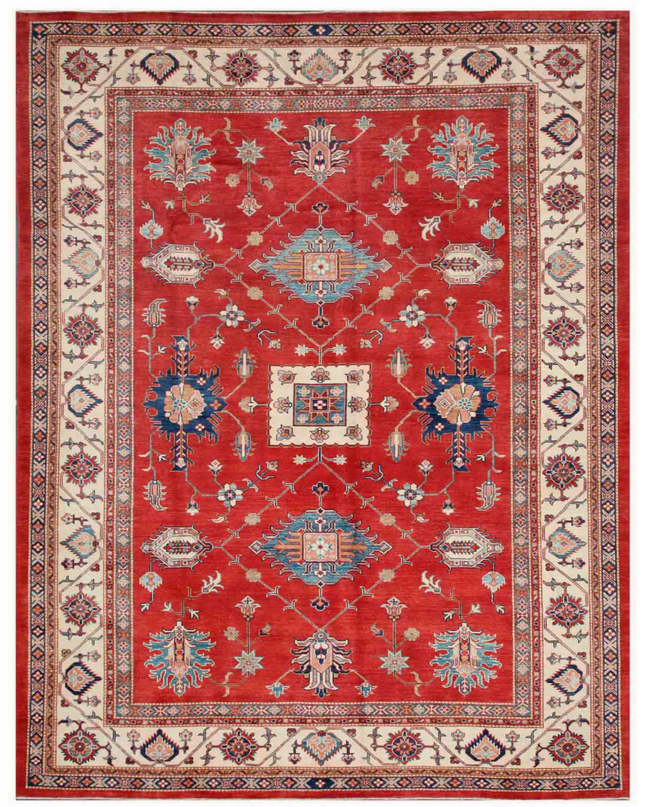 Hand Knotted Kazak Wool Rug 9' 1" X 11' 7"
