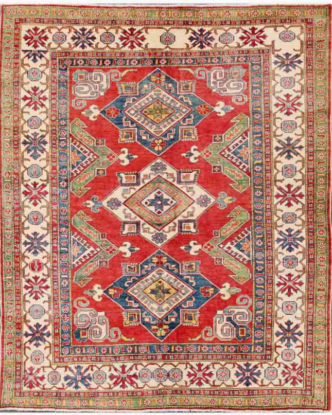 Hand Knotted Kazak Wool Rug 6' 8" X 8' 1"
