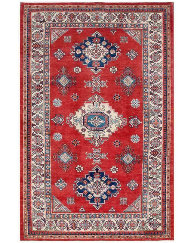 Hand Knotted Kazak Wool Rug 6' 4" X 9' 9"