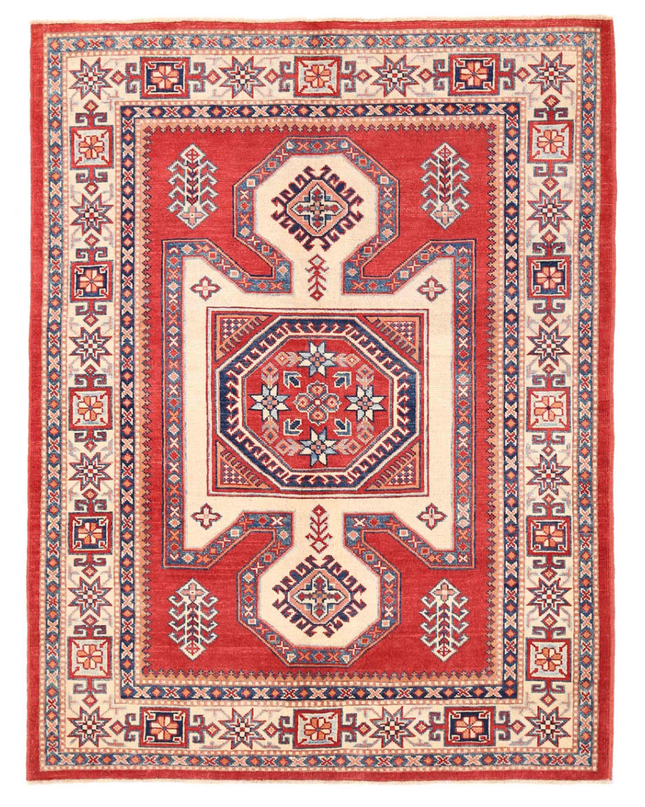 Hand Knotted Kazak Wool Rug 5' 2" X 6' 8"