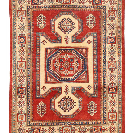 Hand Knotted Kazak Wool Rug 4' 7" X 6' 1"