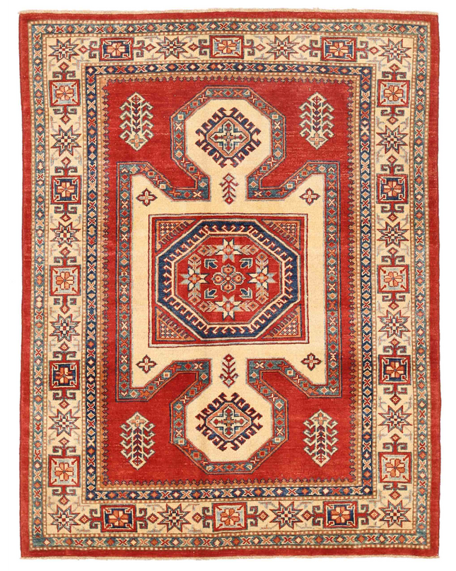 Hand Knotted Kazak Wool Rug 4' 7" X 6' 1"