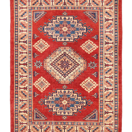 Hand Knotted Kazak Wool Rug 4' 8" X 6' 4"