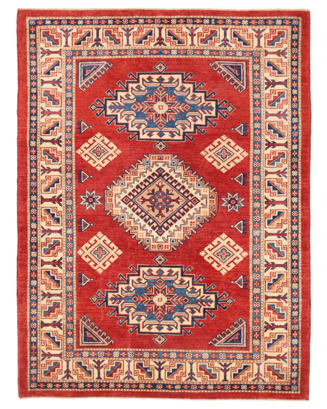 Hand Knotted Kazak Wool Rug 4' 8" X 6' 4"