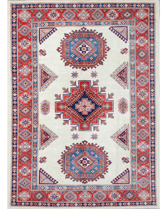 Hand Knotted Kazak Wool Rug 6' 3" X 8' 7"