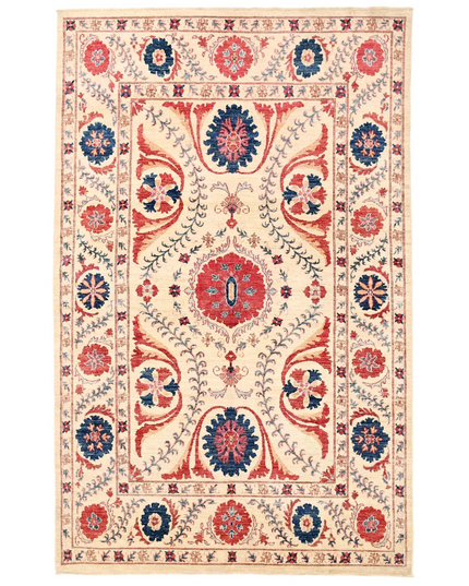 Hand Knotted Suzani Wool Rug 5' 10" X 9' 1"