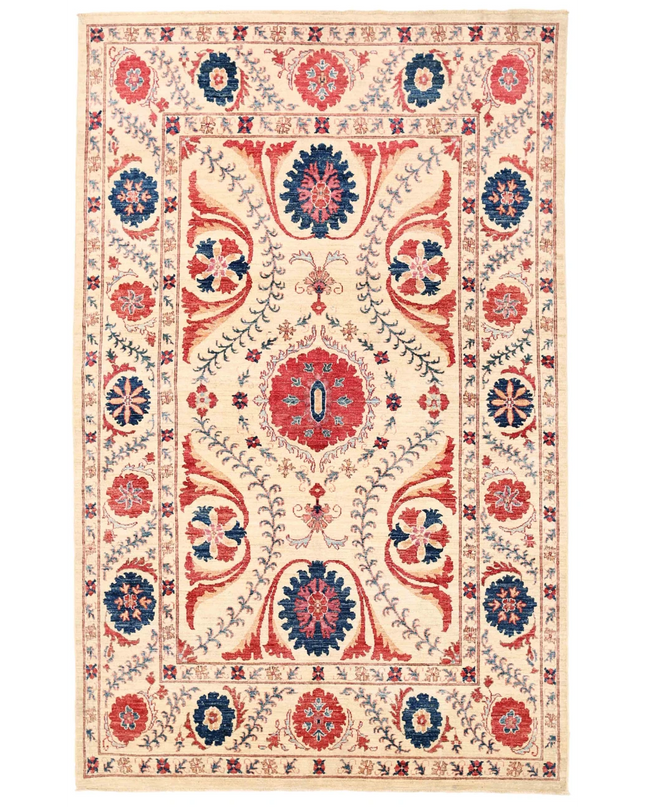 Hand Knotted Suzani Wool Rug 5' 10" X 9' 1"