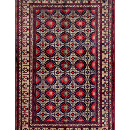 Hand Knotted Afghan Wool Rug 6' 6" X 9' 1"