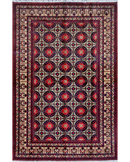 Hand Knotted Afghan Wool Rug 6' 6" X 9' 1"