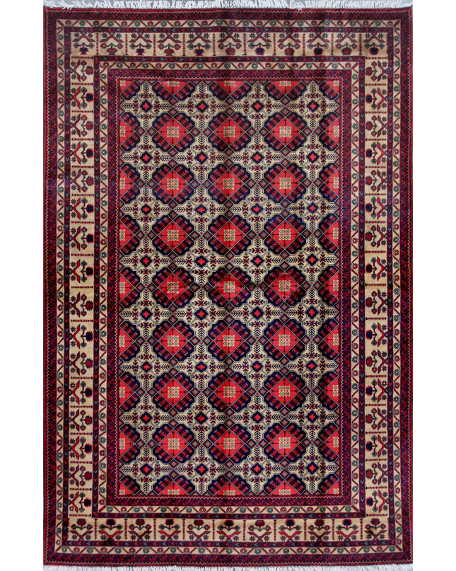 Hand Knotted Afghan Wool Rug 6' 6" X 9' 1"