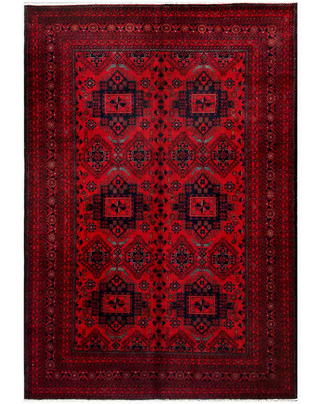 Hand Knotted Afghan Wool Rug 6' 1" X 9' 8"