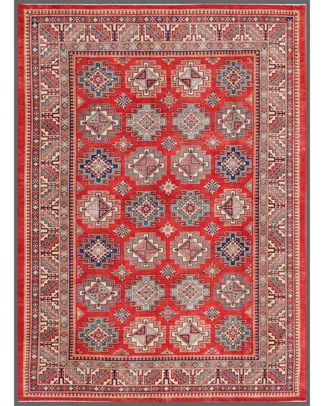 Hand Knotted Kazak Wool Rug 9' 3" X 12' 7"