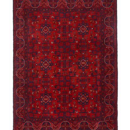 Hand Knotted Afghan Wool Rug 4' 1" X 6' 7"