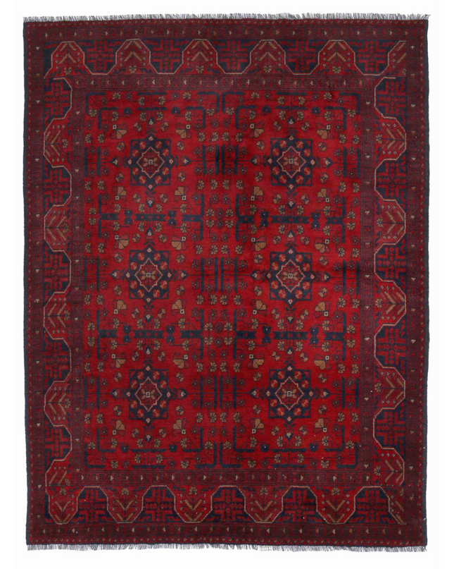 Hand Knotted Afghan Wool Rug 5' 1" X 6' 7"