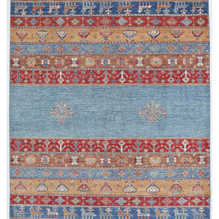 Hand Knotted Khurjeen Wool Rug 5' 1" X 6' 7"