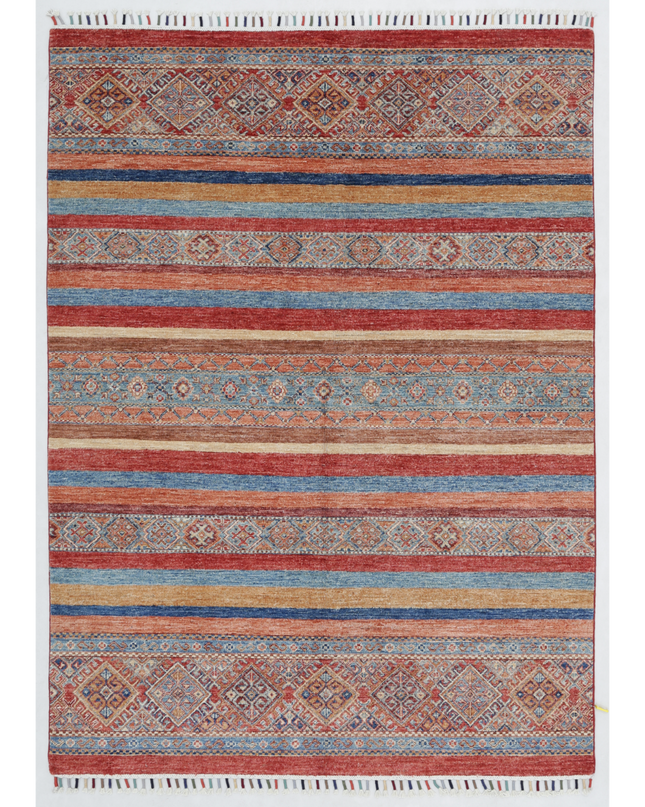 Hand Knotted Khurjeen Wool Rug 4' 11" X 6' 8"