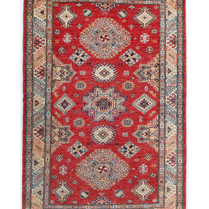 Hand Knotted Kazak Wool Rug 4' 2" X 6' 2"