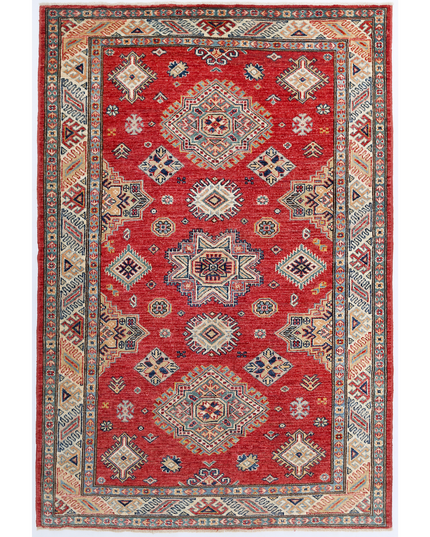 Hand Knotted Kazak Wool Rug 4' 2" X 6' 2"