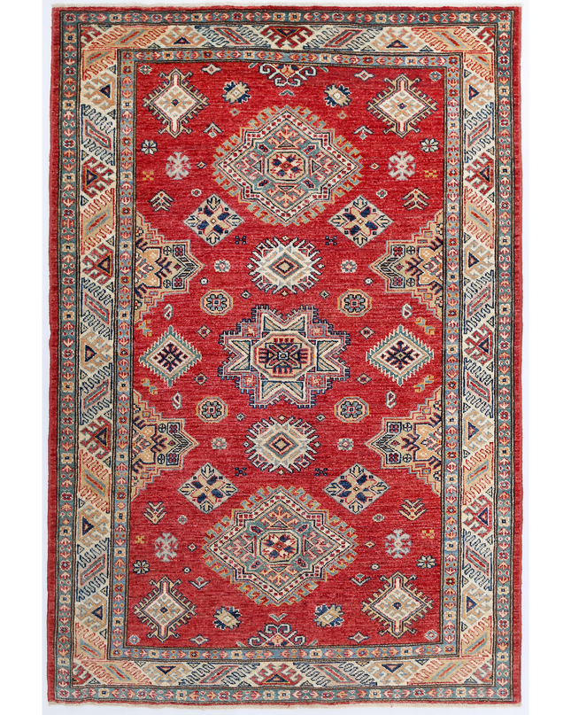 Hand Knotted Kazak Wool Rug 4' 2" X 6' 2"