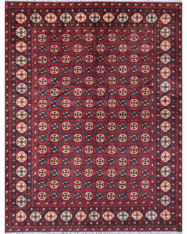 Hand Knotted Afghan Wool Rug 6' 10" X 9' 3"