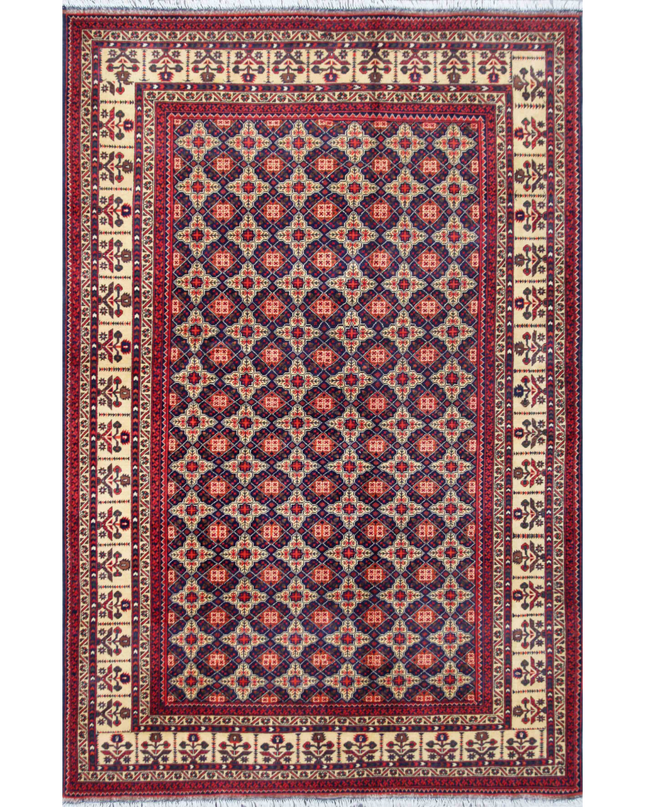 Hand Knotted Afghan Wool Rug 6' 3" X 9' 7"