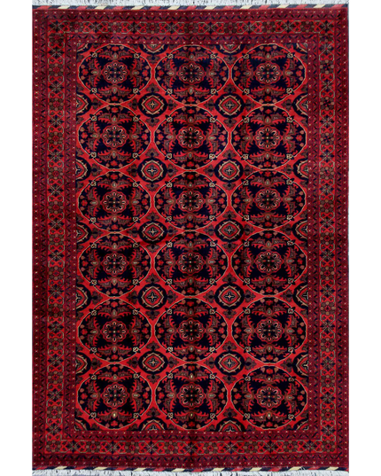 Hand Knotted Afghan Wool Rug 6' 10" X 9' 11"