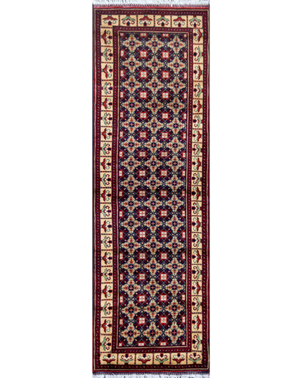 Hand Knotted Afghan Wool Rug 3' 3" X 9' 6"