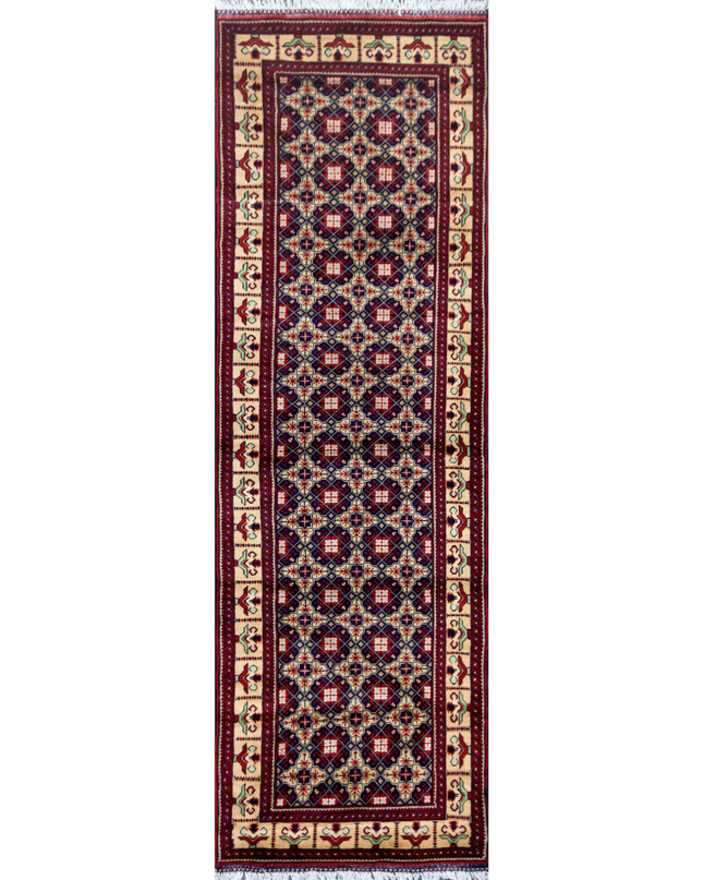 Hand Knotted Afghan Wool Rug 3' 3" X 9' 6"