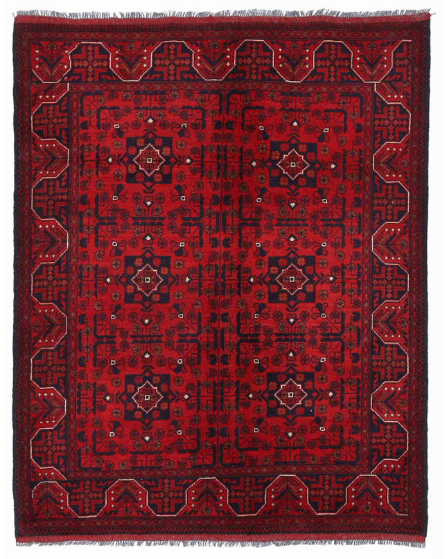 Hand Knotted Afghan Wool Rug 4' 1" X 6' 2"