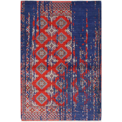 Ajrak Collection Powered Loomed Red 4'0" X 6'0" Rectangle Ajrak Design Wool Rug