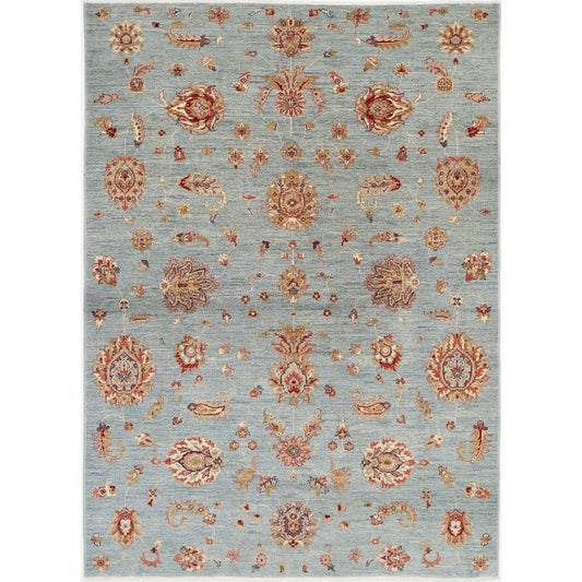 Artemix Collection Hand Knotted Blue 5'6" X 7'8" Rectangle Farhan Design Wool Rug