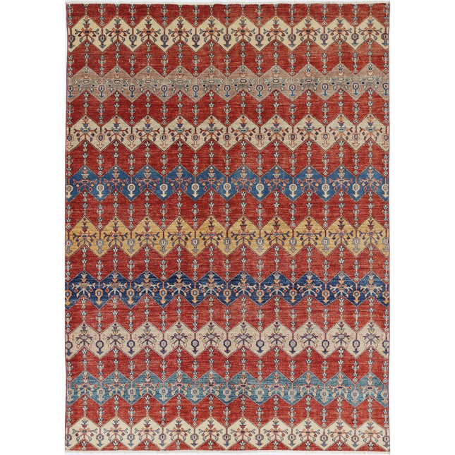 Artemix Collection Hand Knotted Red 5'5" X 7'8" Rectangle Farhan Design Wool Rug