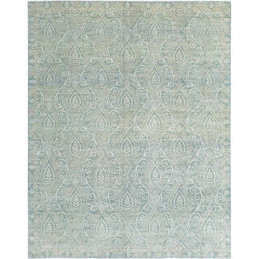 Artemix Collection Hand Knotted Green 8'0" X 10'3" Rectangle Farhan Design Wool Rug
