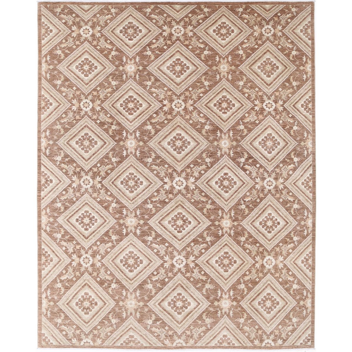 Artemix Collection Hand Knotted Brown 9'0" X 11'6" Rectangle Tabriz Design Wool Rug