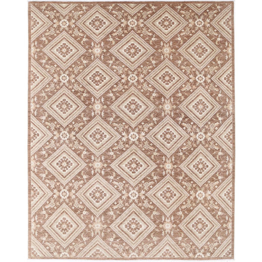 Artemix Collection Hand Knotted Brown 9'0" X 11'6" Rectangle Tabriz Design Wool Rug