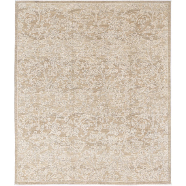 Artemix Collection Hand Knotted Brown 7'11" X 9'6" Rectangle Tabriz Design Wool Rug