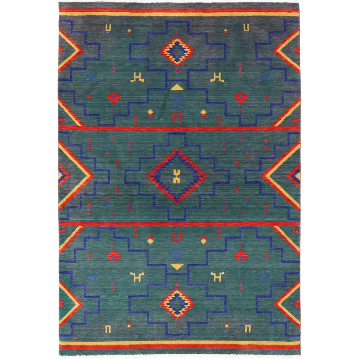 Dhanak Collection Powered Loomed Green 4'0" X 6'0" Rectangle Dhanak Design Wool Rug
