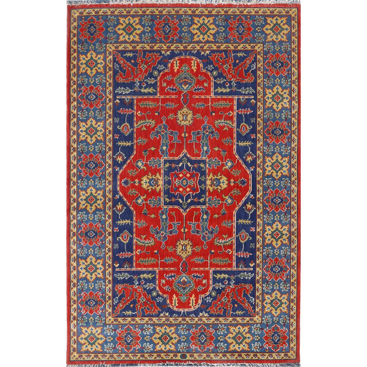 Gulshan Collection Powered Loomed Red 3'10" X 6'0" Rectangle Gulshan Design Wool Rug