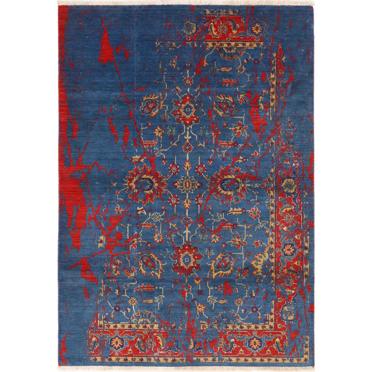 Gulshan Collection Powered Loomed Blue 4'0" X 5'10" Rectangle Gulshan Design Wool Rug