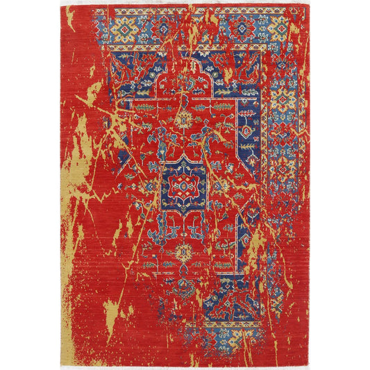 Gulshan Collection Powered Loomed Red 3'11" X 5'9" Rectangle Gulshan Design Wool Rug