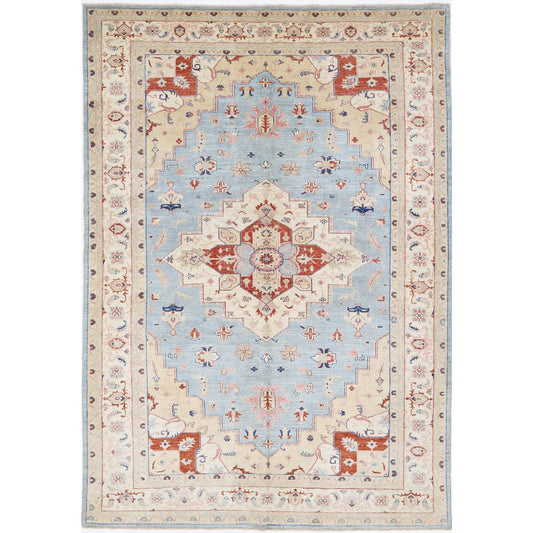 Heriz Collection Hand Knotted Blue 6'11" X 10'1" Rectangle Farhan Design Wool Rug