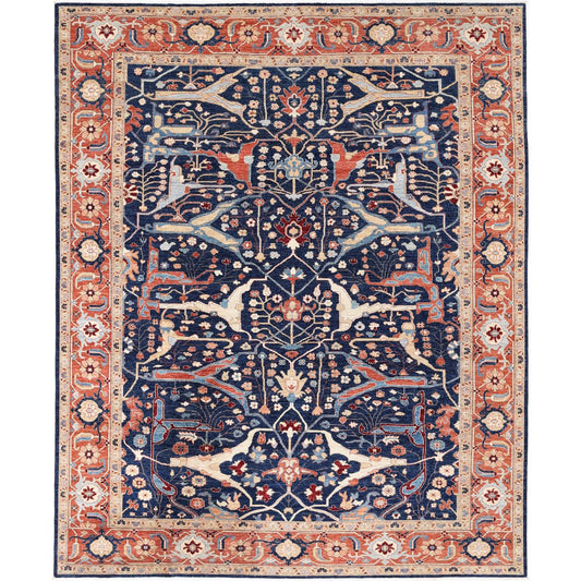 Heriz Collection Hand Knotted Blue 9'4" X 11'6" Rectangle Farhan Design Wool Rug