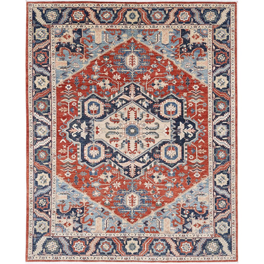 Heriz Collection Hand Knotted Red 8'0" X 10'0" Rectangle Farhan Design Wool Rug