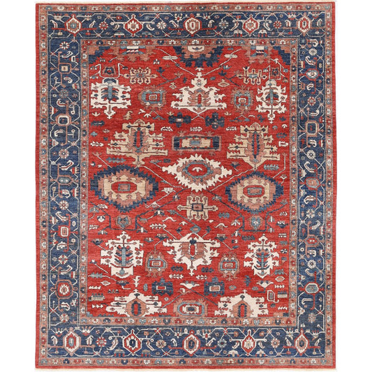 Heriz Collection Hand Knotted Red 8'2" X 10'3" Rectangle Farhan Design Wool Rug