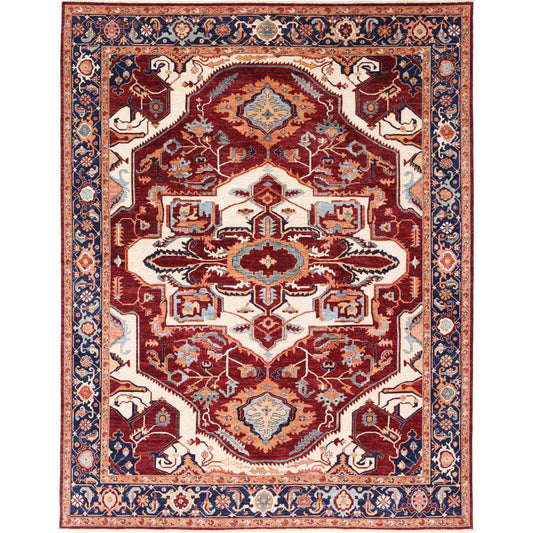 Heriz Collection Hand Knotted Red 9'4" X 12'2" Rectangle Farhan Design Wool Rug