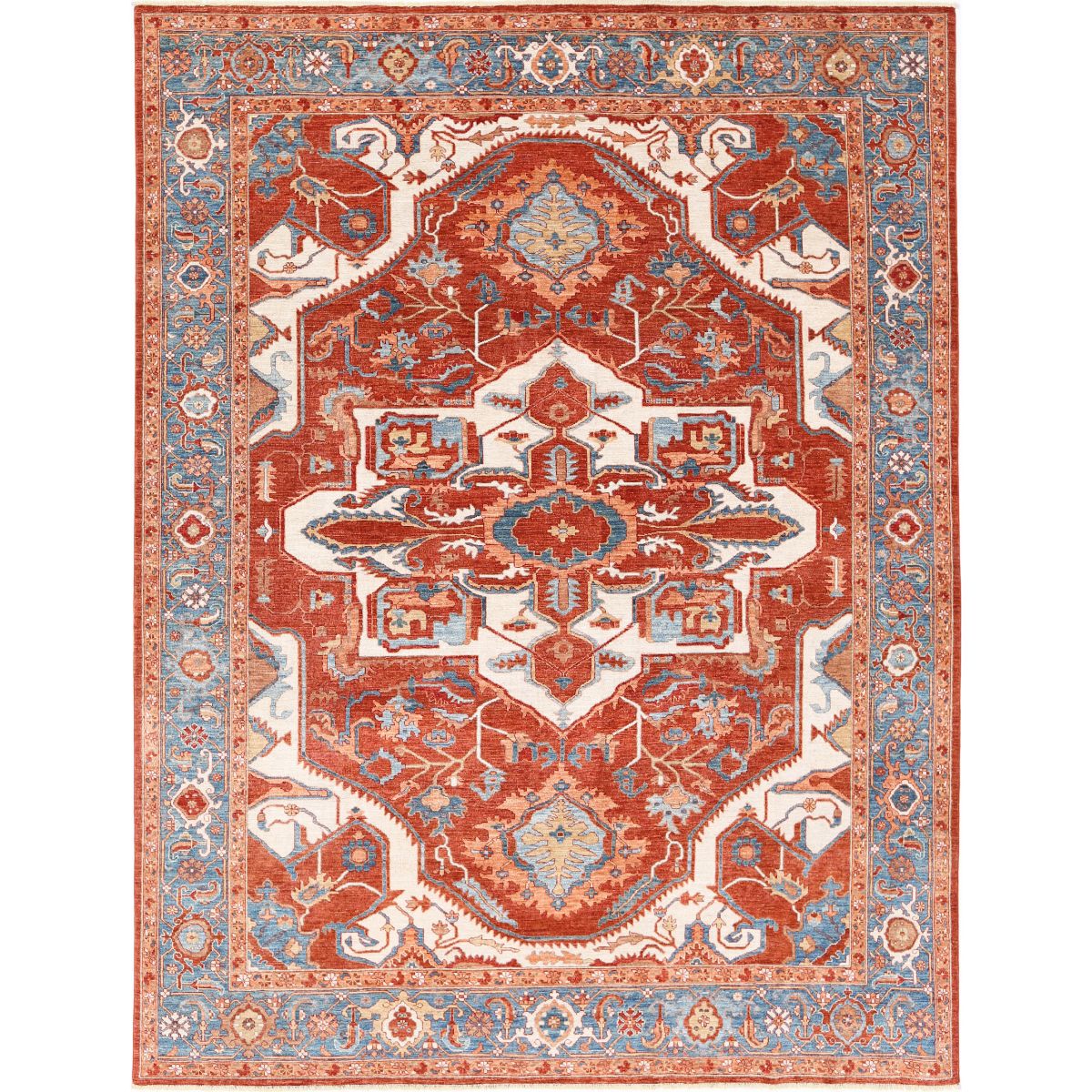 Heriz Collection Hand Knotted Red 8'9" X 11'5" Rectangle Farhan Design Wool Rug