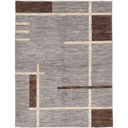 Modcar 5' 1" X 6' 8" Hand-Knotted Wool Rug 5' 1" X 6' 8" (155 X 203) / Grey / Grey