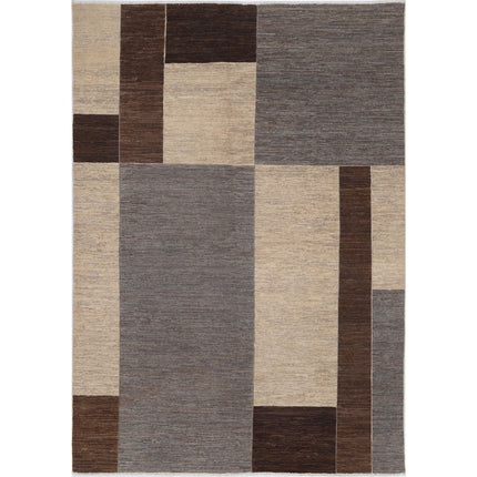 Modcar 5' 5" X 7' 7" Hand-Knotted Wool Rug 5' 5" X 7' 7" (165 X 231) / Grey / Brown