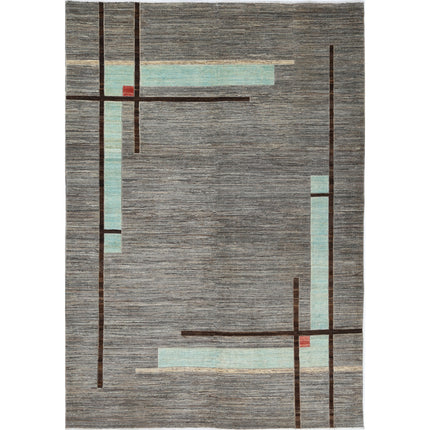 Modcar 6' 11" X 9' 9" Hand-Knotted Wool Rug 6' 11" X 9' 9" (211 X 297) / Grey / Grey